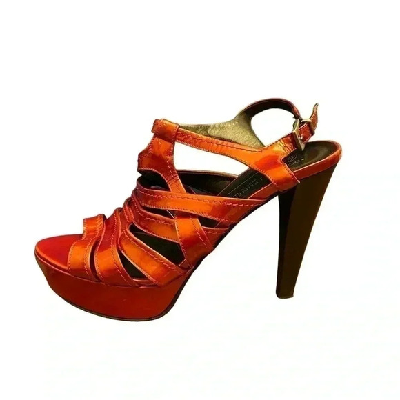 Donald Pliner Cleva Red Metallic Patent Leather Platform Shoe Size 9.5 $395 - Picture 1 of 12